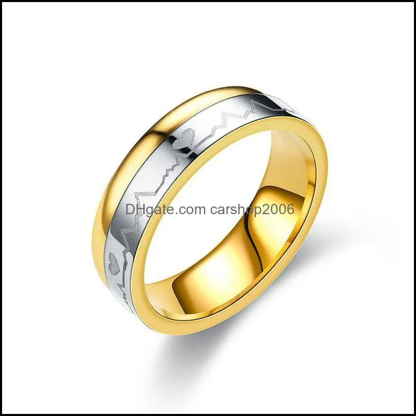 ecg love heartbeat ring band stainless steel contrast color gold rings couple for women men fashion jewelry gift