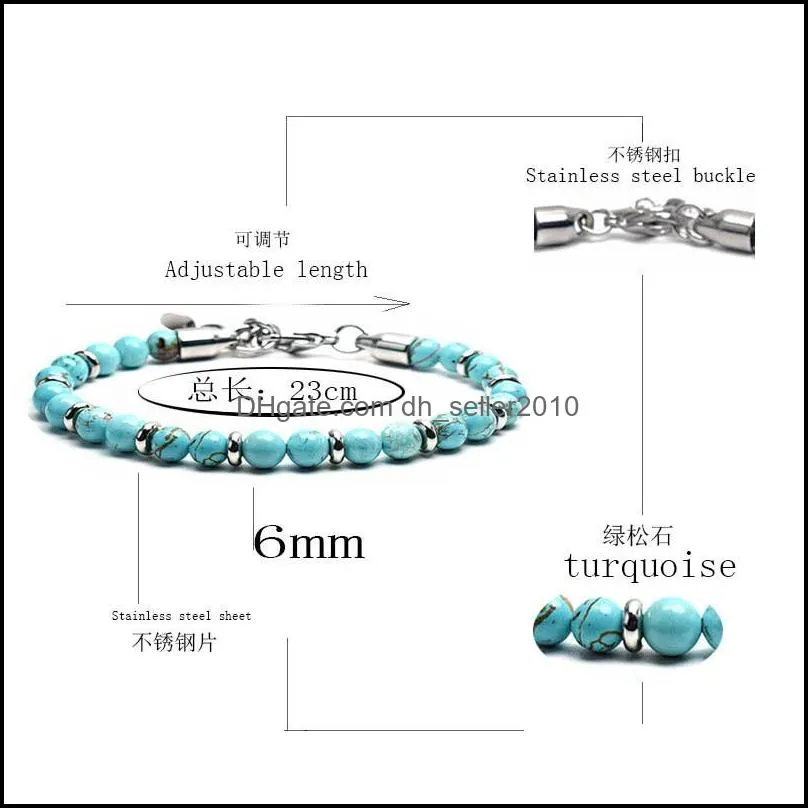 fashion mens bracelet stainless steel chain natural stone tiger eye turquoise lava rock beads bracelets fashion jewelry