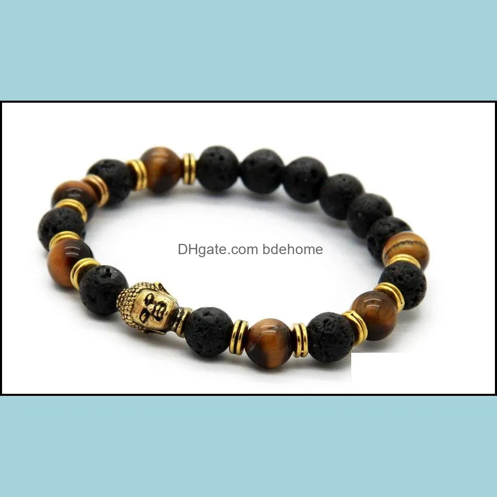  lava stone beads buddha men bracelets gold sliver and bronez buddha black yoga bracelet unisex