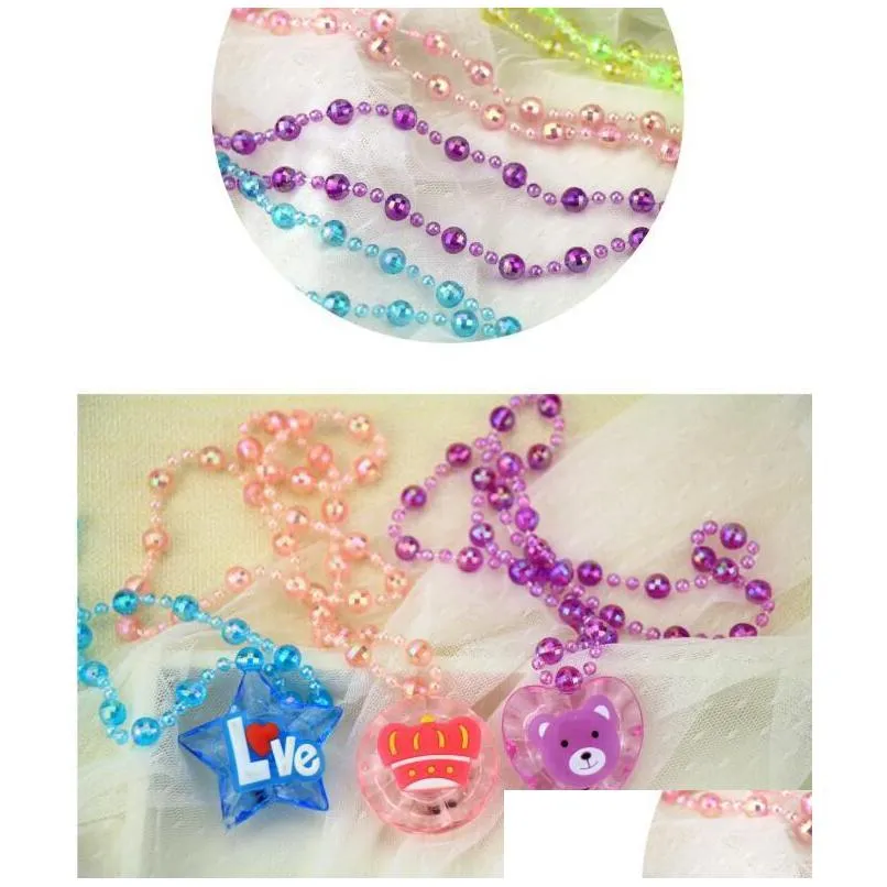 led light up cartoon pendants necklace christmas kids adults party favors creative luminous glow necklaces acrylic lanyard gift