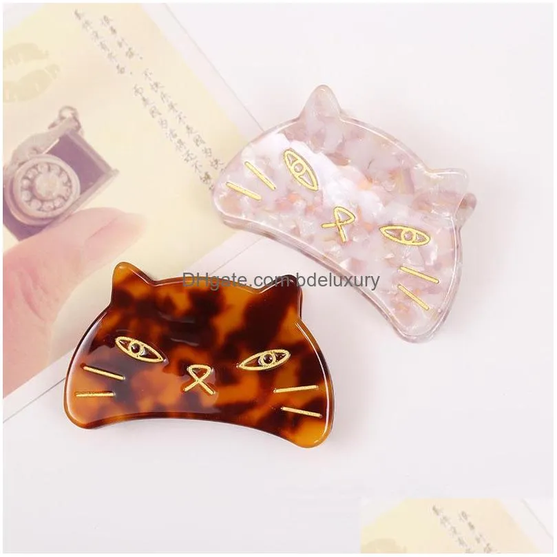 fashion design hair clips acetate cute cat hairclaws clip rhinestone barrettes for women girls headwear