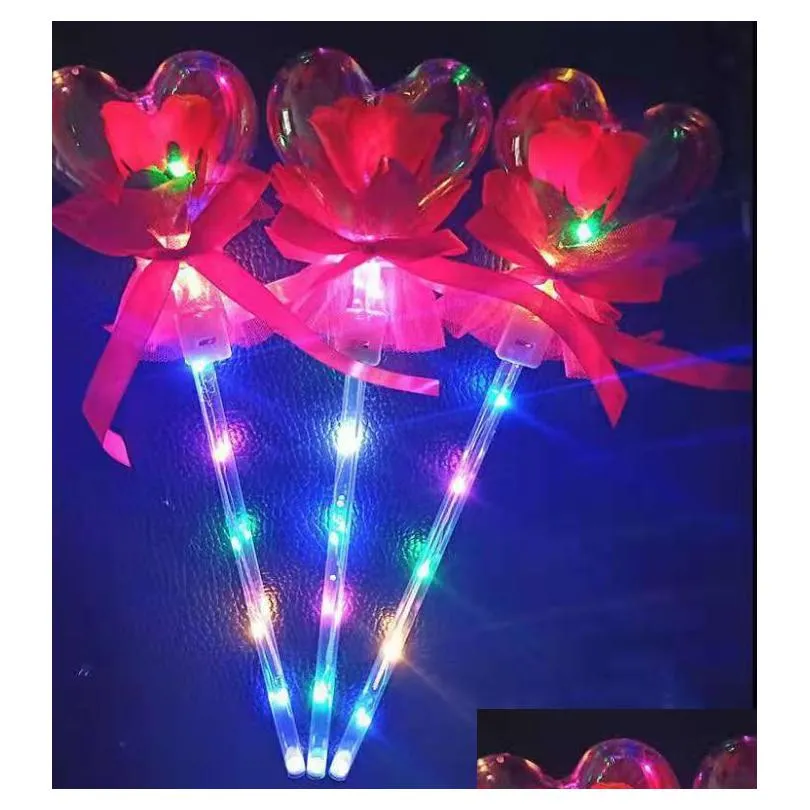 led party favor decoration light up glowing red rose flower wands clear ball stick for wedding valentines day atmosphere decor