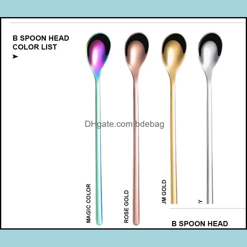 304 stainless steel long handle ice scoop 3 syles head ice spoons home kitchen coffee dessert cocktail stirring spoon