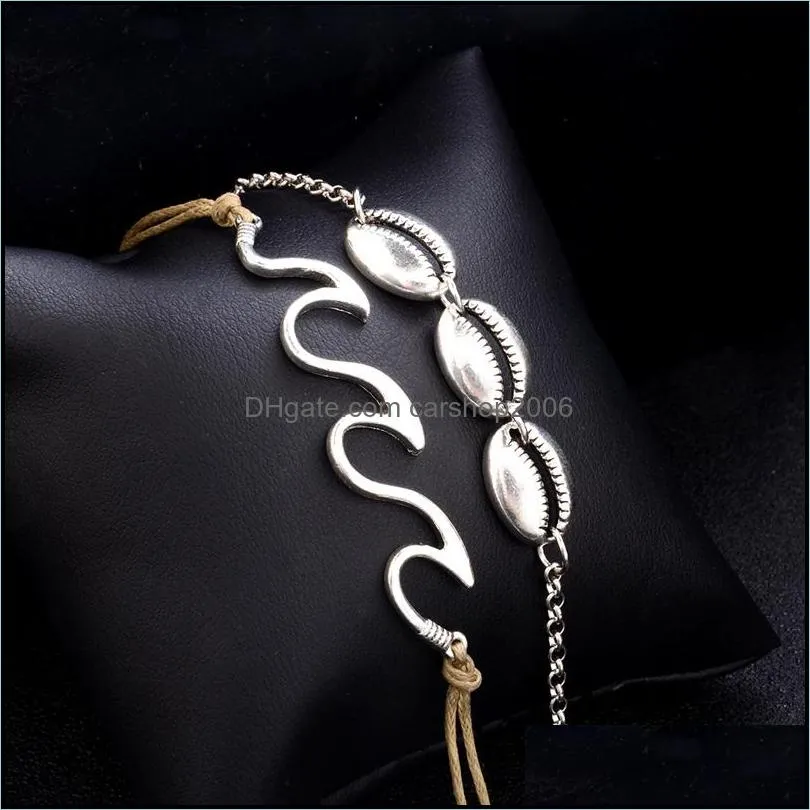 shell wave anklets foot chain multilayer silver anklet bracelet beach jewelry for women