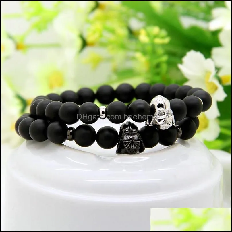 1pcs cz beads charm bracelets with 8mm matte agate stone black onyx stone fashion mens jewelry