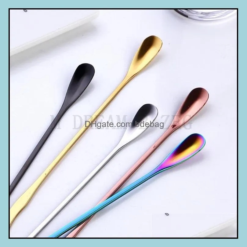 long handle ice spoons 5 colors stainless steel mixing spoon creative coffee spoon