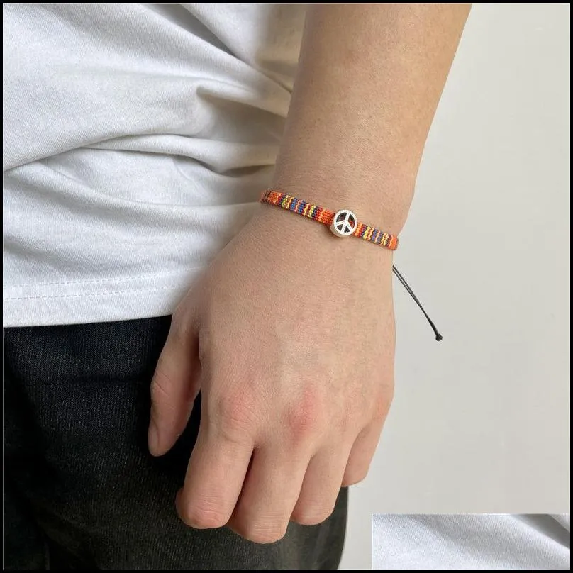 peace sign charm bracelets boho woven rope string bracelet handmade braided jewelry for women men