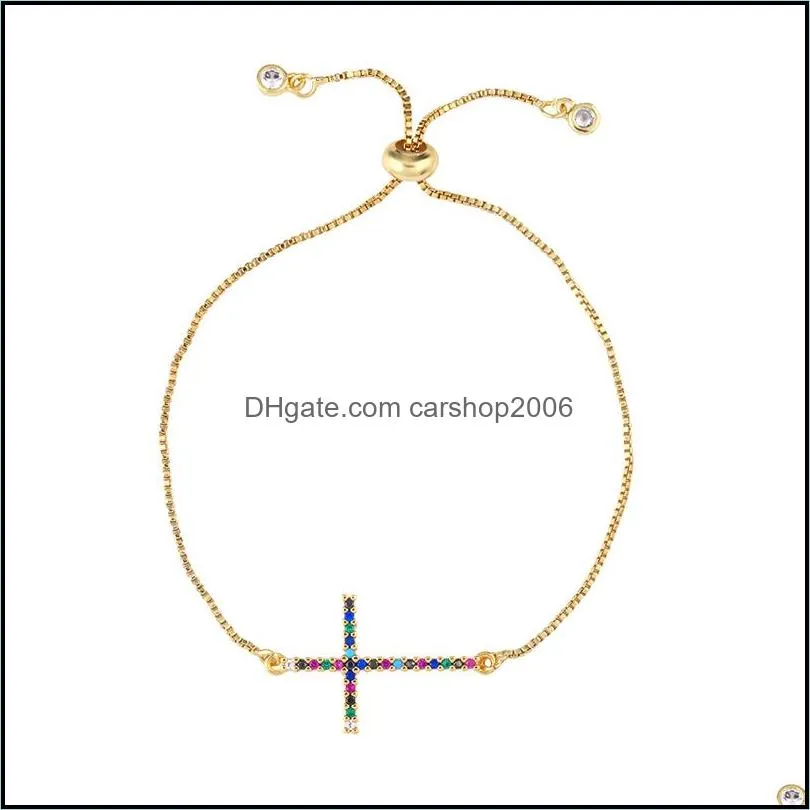 gold diamond shell cross bracelet zircon pull adjustable women bracelets charm fashion jewelry gift