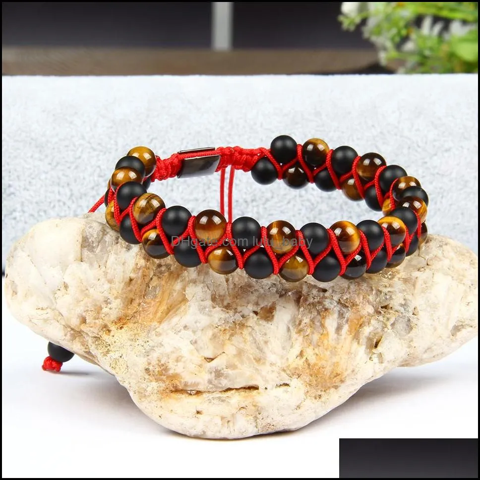  men double beaded bracelet 6mm natural tiger eye matte agate stone beads macrame bracelet nice gift 