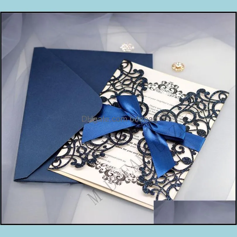 10 styles romantic wedding invitation customized invitation card openwork lace invitation glitter laser cut wedding decoration