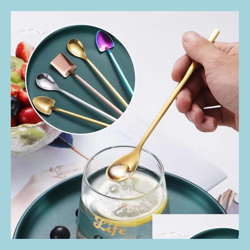 304 stainless steel long handle ice scoop 3 syles head ice spoons home kitchen coffee dessert cocktail stirring spoon