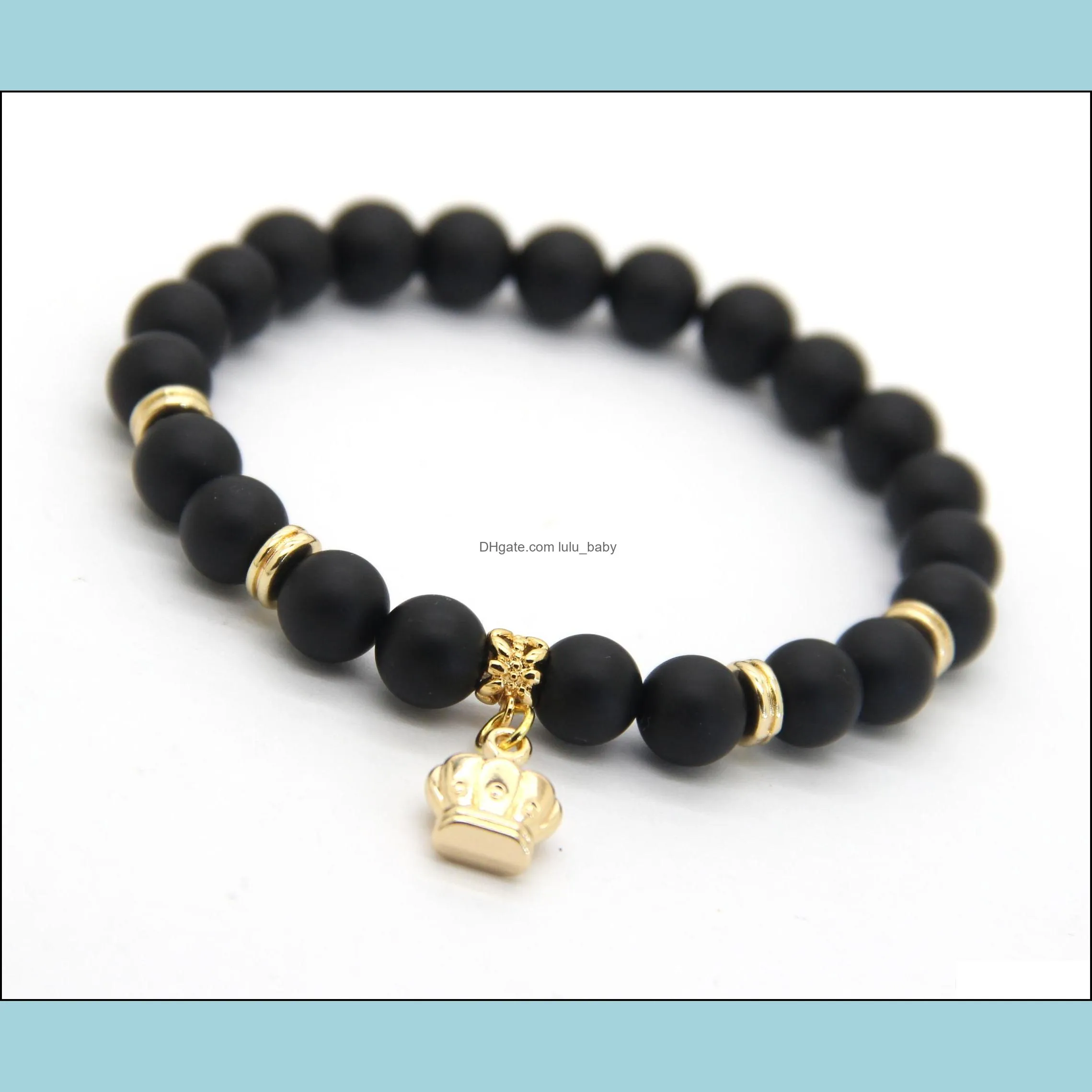  arrival stone jewelry wholesale 8mm real matte onyx stone beads with crown bracelets party gift