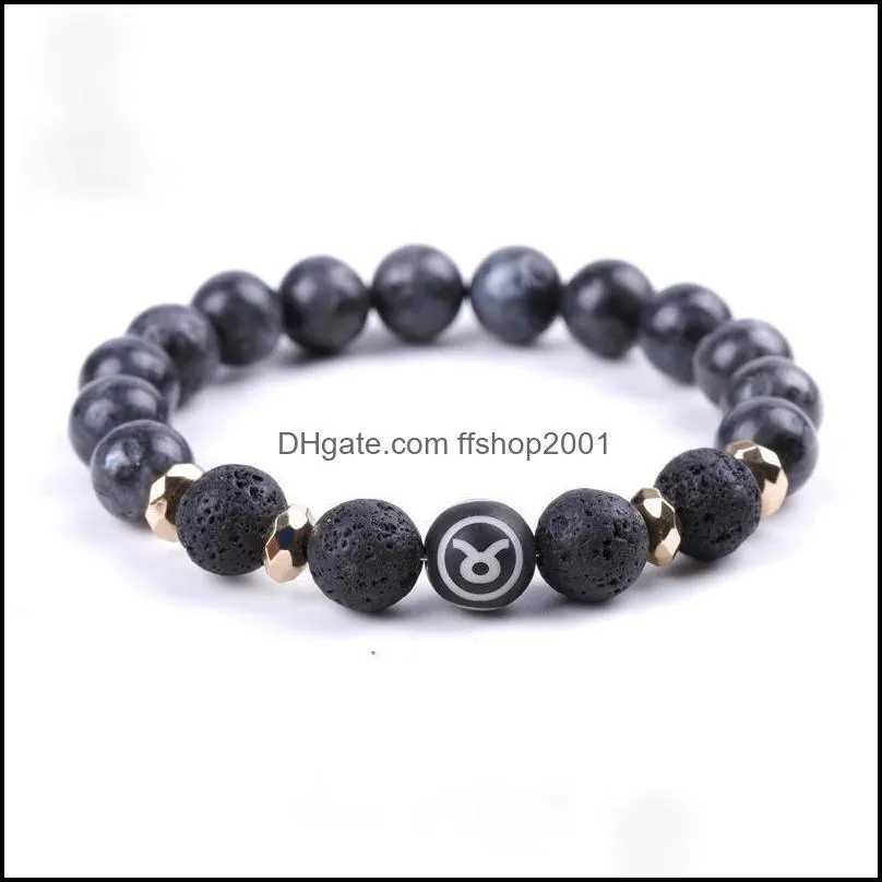 black natural stone strands twelve constell bracelet horoscope sign beads bracelets for women men fashion jewelry