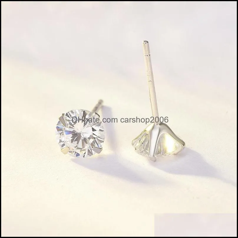 women birthday stone earrings sterling silver crystal cubic zirconia stud earrings fashion jewelry gift