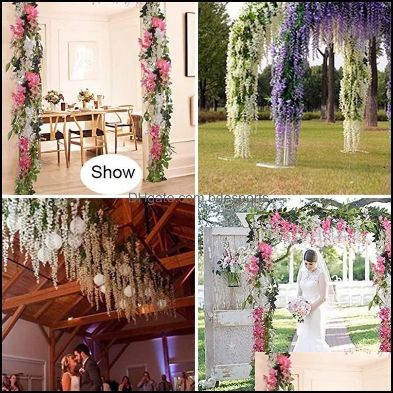 2m wisteria artificial flower vine ivy leaf garland rattan string flowers wedding arch decoration home garden party decor