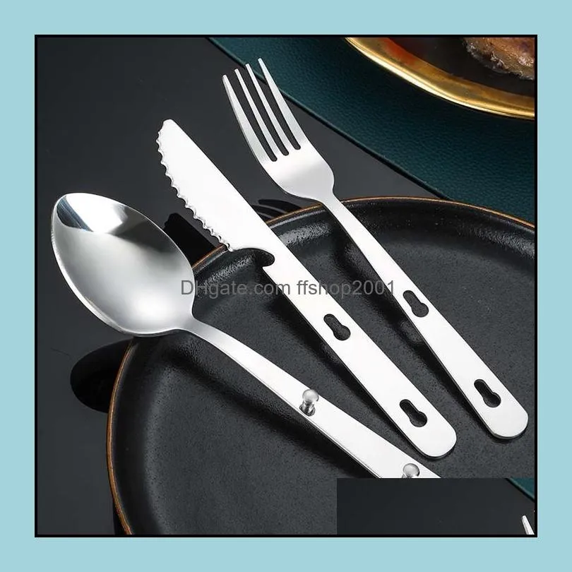 3pcs/set spoon fork knife cutlery set stainless steel multifunction lock catch outdoor sport camping flatware tableware hands tool