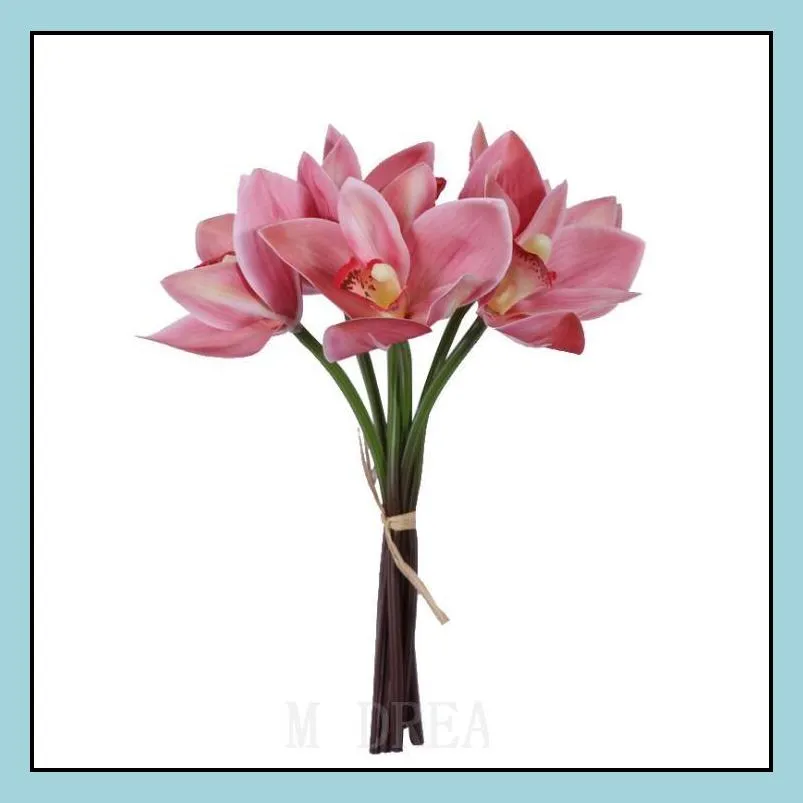 6pcs/set simulation cymbidium table decoration flower diy wedding bride hand flowers home decor artificial orchid