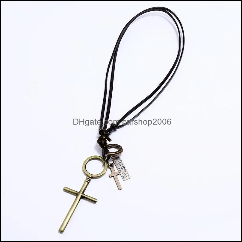 retro jesus cross pendant necklace adjustable leather chain necklaces for women men punk fashion jewelry gift