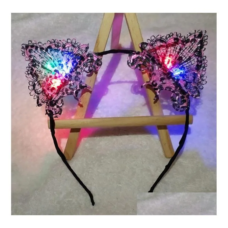 cute led glowing cat ear headband cosplay costume party light up kitty hair hoop fancy dree flashing blinky hair band stage supplies