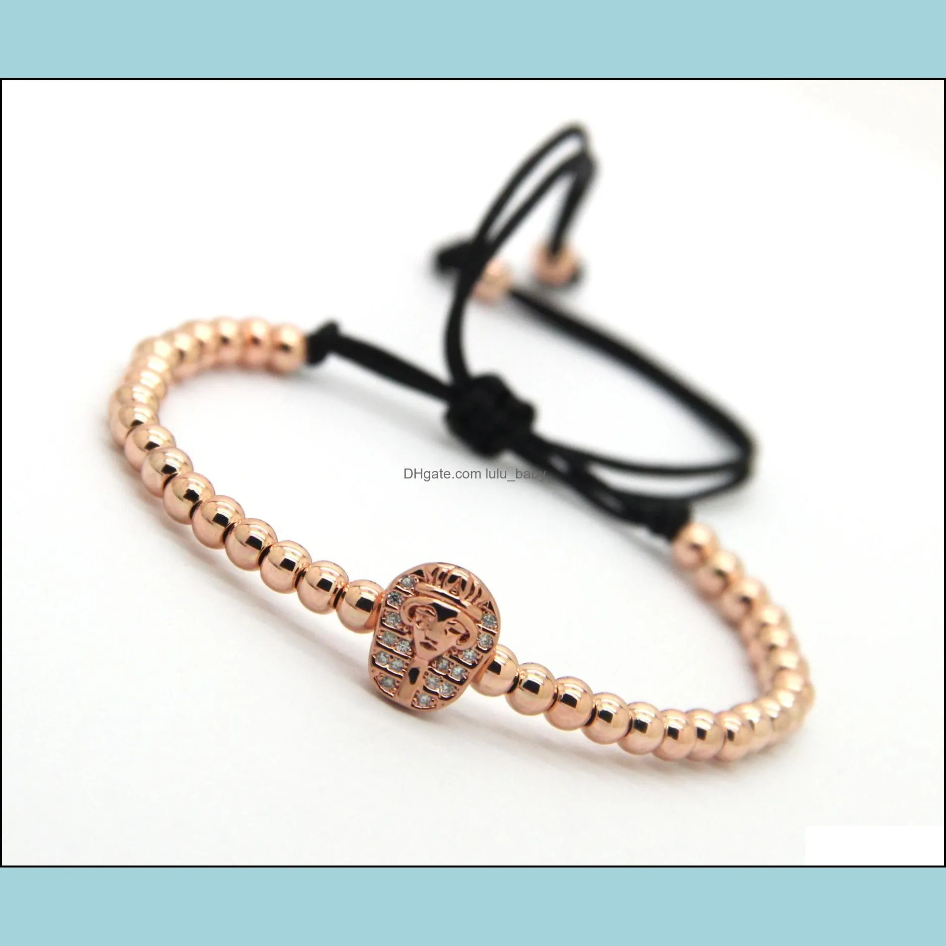 2016 arrival atolyewolf macrame bracelets wholesale 4mm bronze beads with tutankhamun cz beads bracelets mens jewelry gift