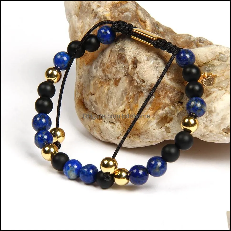 men bracelet natural lapis lazuli stone beads braided bracelets with 6mm matte agate beads stainless steel jewelry not fade