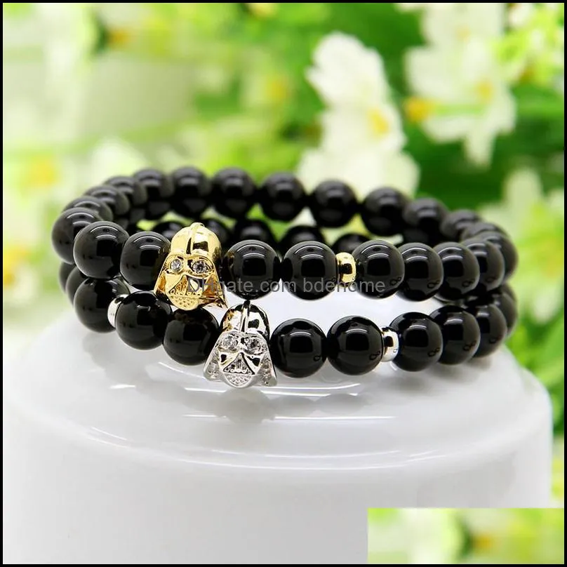 1pcs cz beads charm bracelets with 8mm matte agate stone black onyx stone fashion mens jewelry