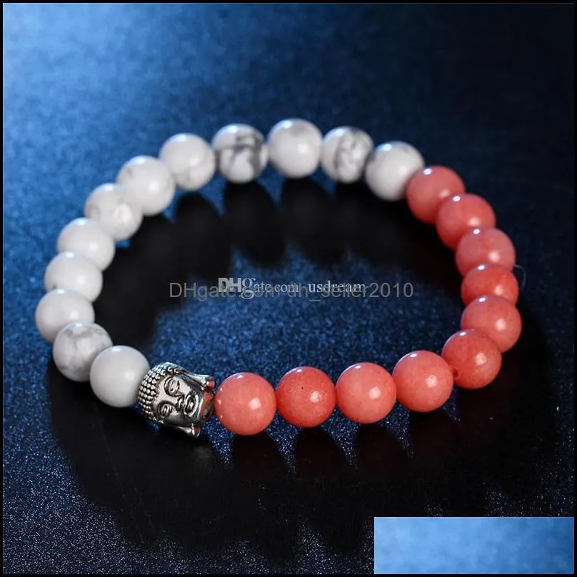 buddha head nature stone beaded strands bracelet agate lava wristband women mens bracelets fashion jewelry gift