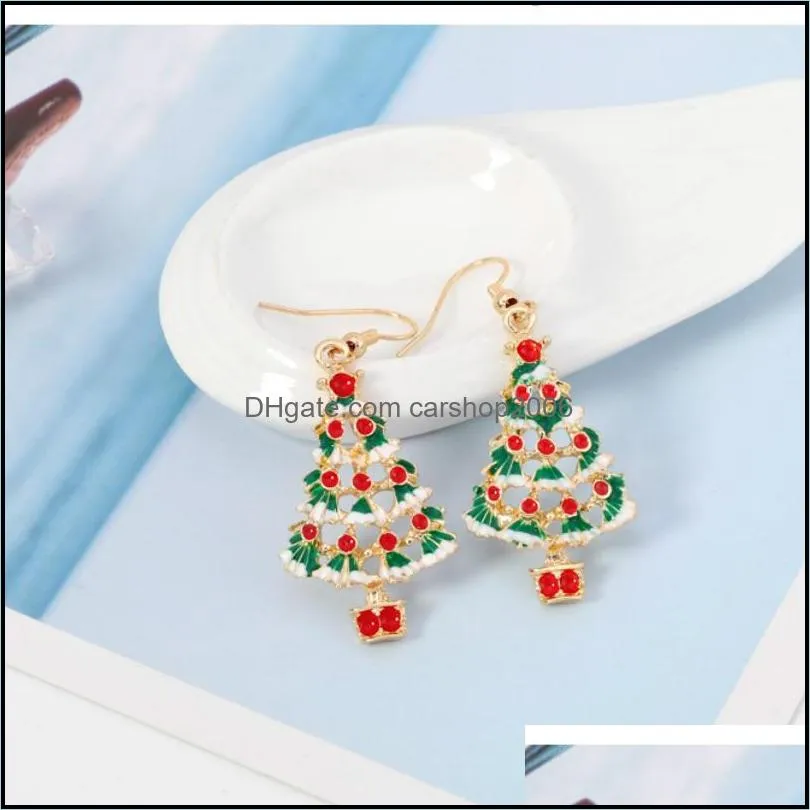 enamel christmas tree earrings colorful gold hollow tree dangle earrings for women fashion jewelry gift