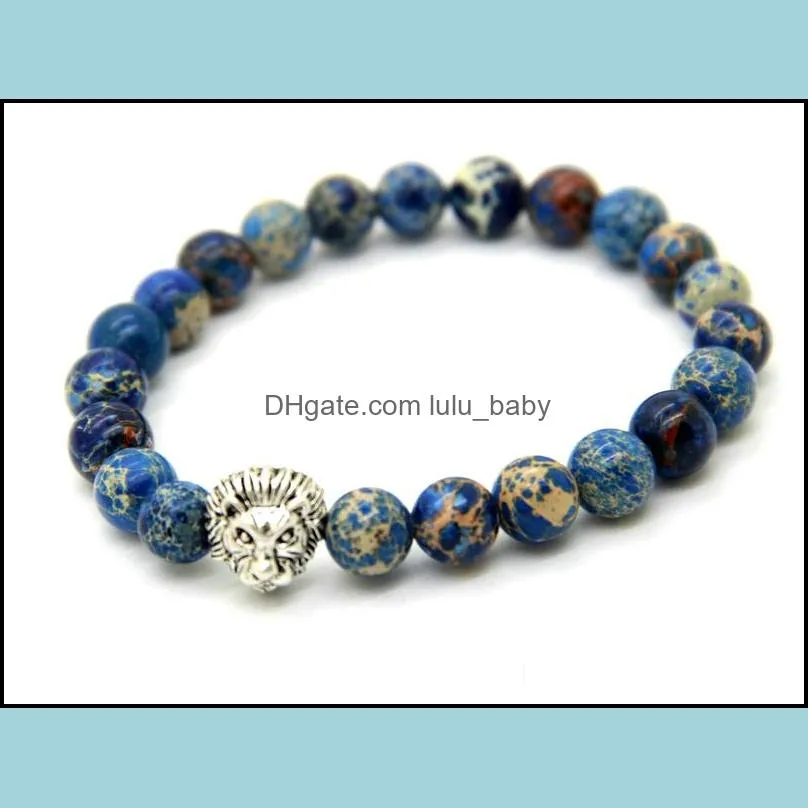 wholesale 8mm blue sea sediment stone beads antique silver  head bracelet 2015 design high grade mens jewelry