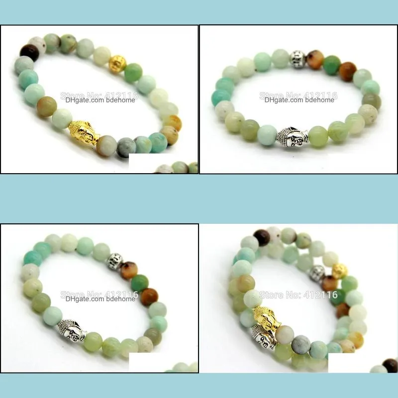 2015 new design summer bracelets wholesale natural amazonite stone beads god and silver buddha energy bracelets party gift