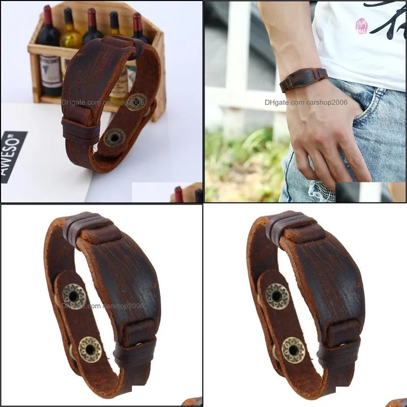 watch shape leather bangle cuff button adjustable bracelet wristand for men women fashion jewelry