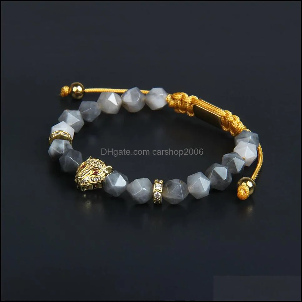  clear cz panther bracelet with 8mm faceted cut stone beads top quality couples leopard jewelry