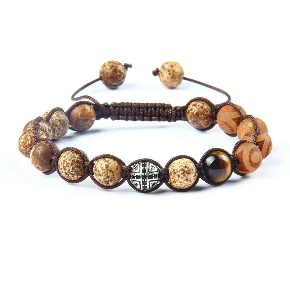  design party jewelry wholesale 10pcs/lot 8mm natural brown stone beads with black cz cross bracelets adjustable bracelet for gift