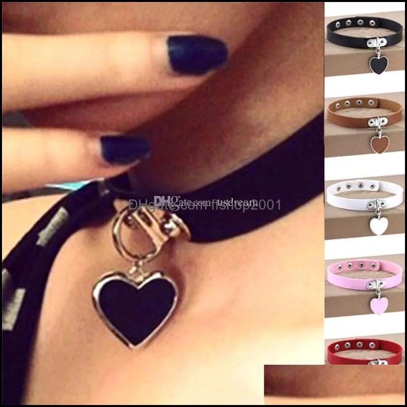 gothic heart choker necklace collar multi adjustable leather chokers women necklaces rock fashion jewelry