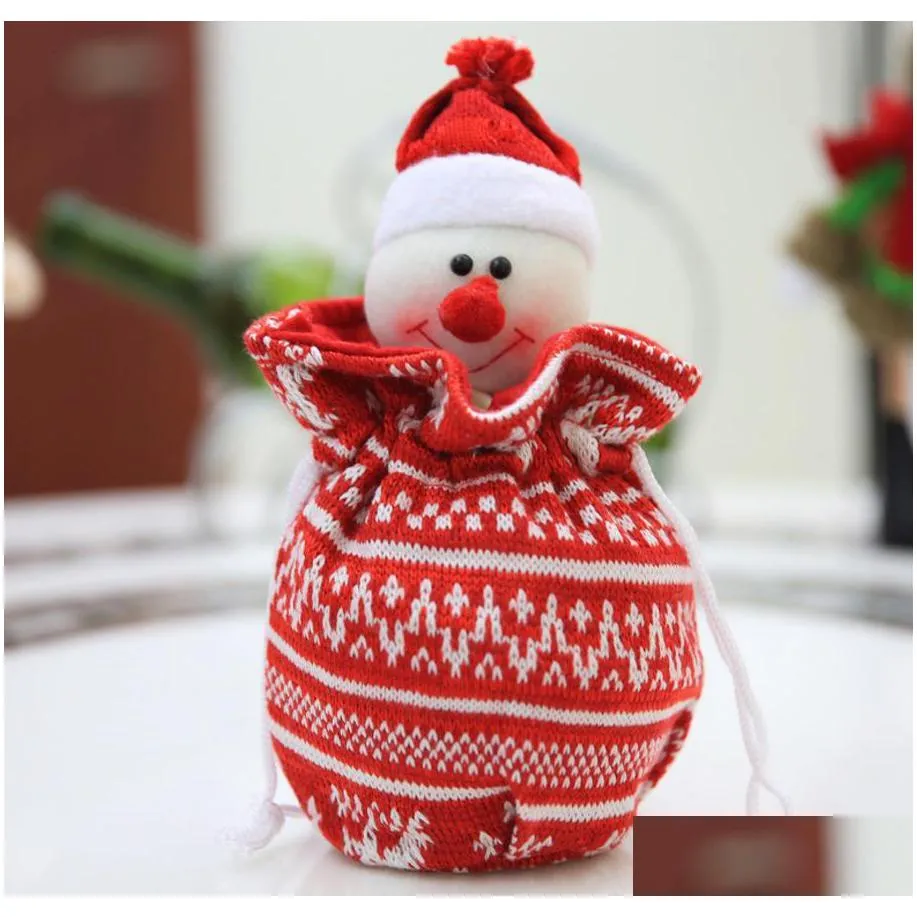 knitted christmas decorations gift wrap xmas drawstring party favor pouches candy treats  fruit packaging santa snowman reindeer