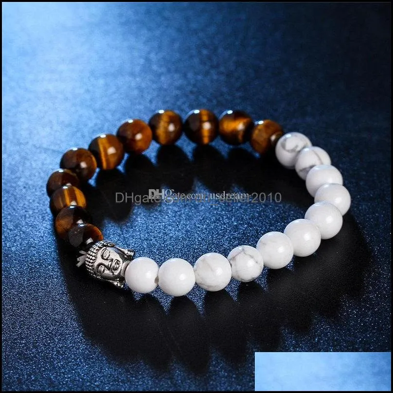 buddha head nature stone beaded strands bracelet agate lava wristband women mens bracelets fashion jewelry gift