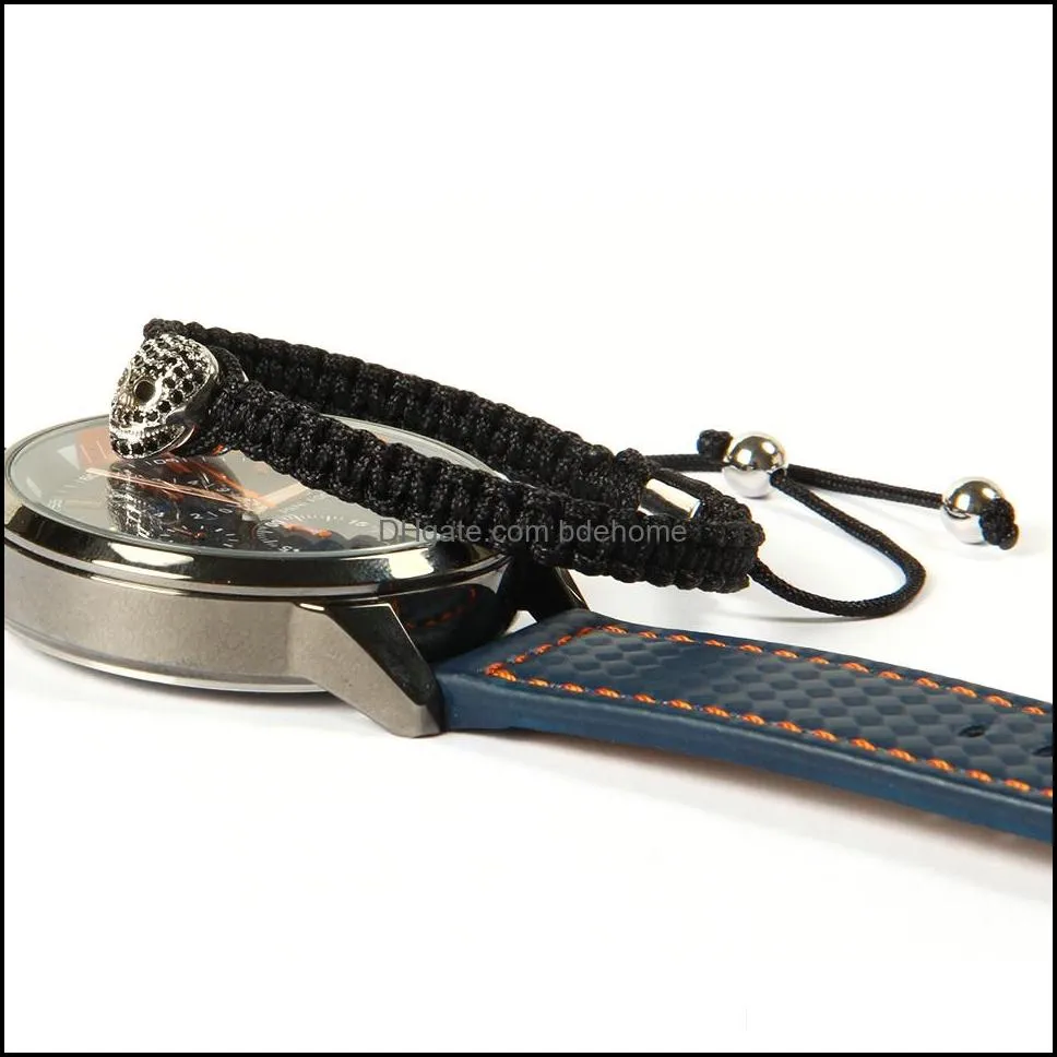 new jewelry wholesale 10pcs/lot micro pave black cz heart skull braiding macrame bracelet gift for men