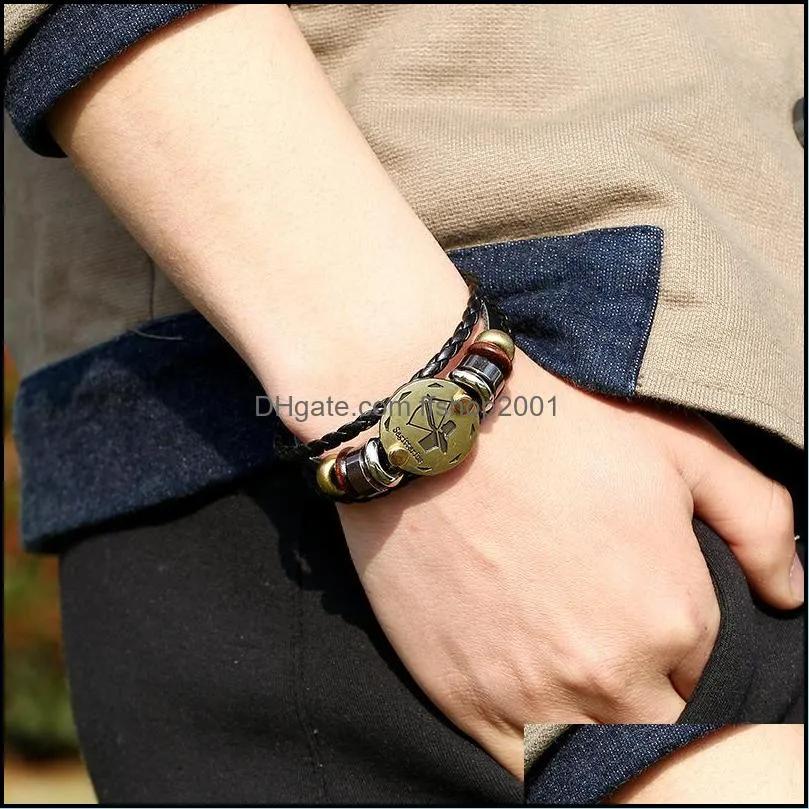 12 constell leather bracelet bronze coin charm horscope sign multilayer wrap bracelets wommen mens bangle cuff fashion