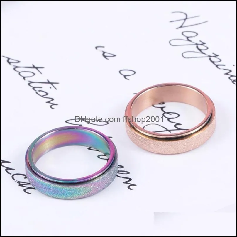 stainless steel rotatable band rings gold rainbow finger rotating spinner ring for women men fashion jewelry