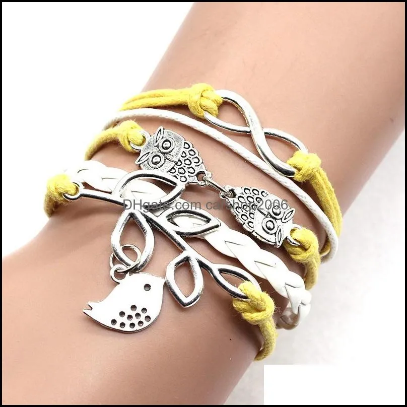 weave multi layer owl infinity charm bracelets red white rope bracelet bangle cuff fashion jewelry for women girls