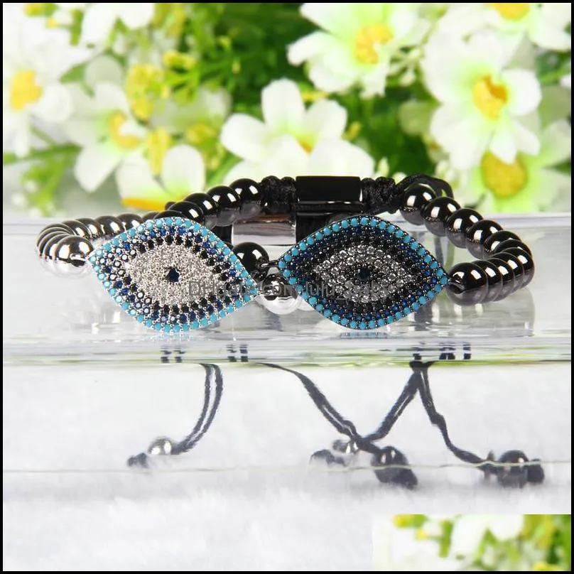 eye bracelets wholesale 10pcs/lot 6mm brass beads with exqusite multicolor cz turkish big eye macrame bracelets