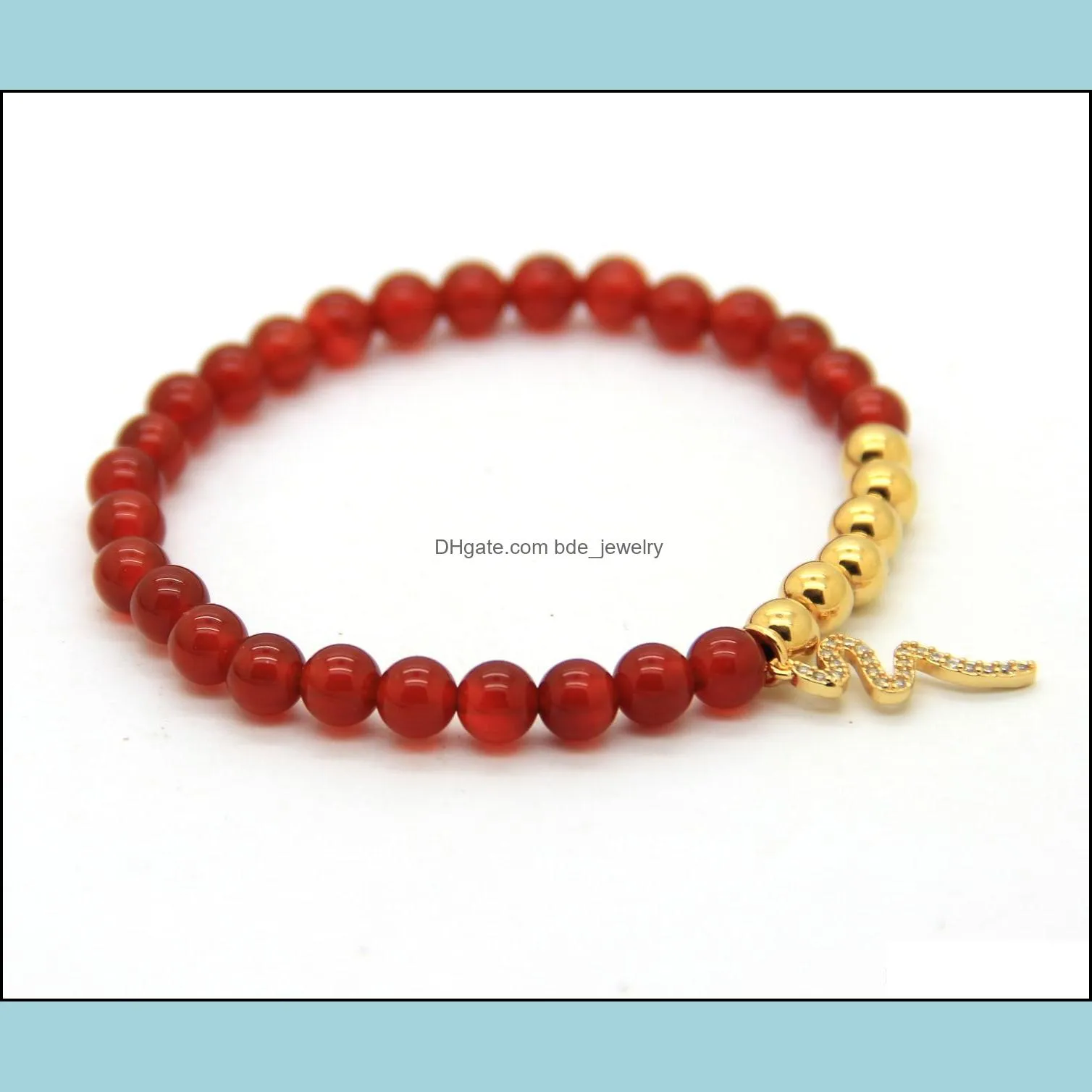 2016 men women jewelry wholesale 6mm red agate stone beads micro inlay zircon snake bracelets not fade