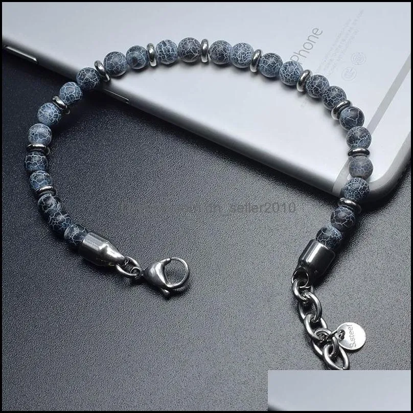 fashion mens bracelet stainless steel chain natural stone tiger eye turquoise lava rock beads bracelets fashion jewelry