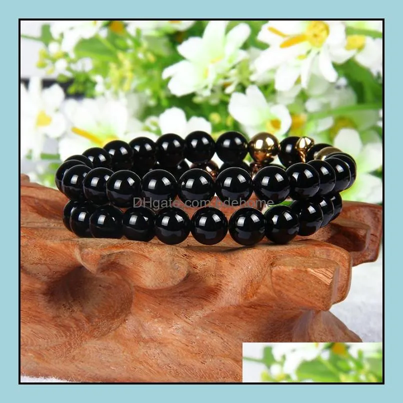 mens energy fashion jewelry micro paved anchor shied cz bracelet with 8mm natural black onyx stone beads bracelets for gift