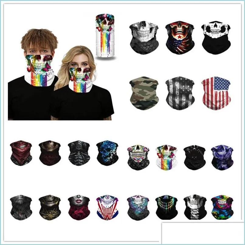 skull face shield 3d digital printing designer mask unisex multifunction outdoor cycling seamlessly sunscreen scarf headband magic