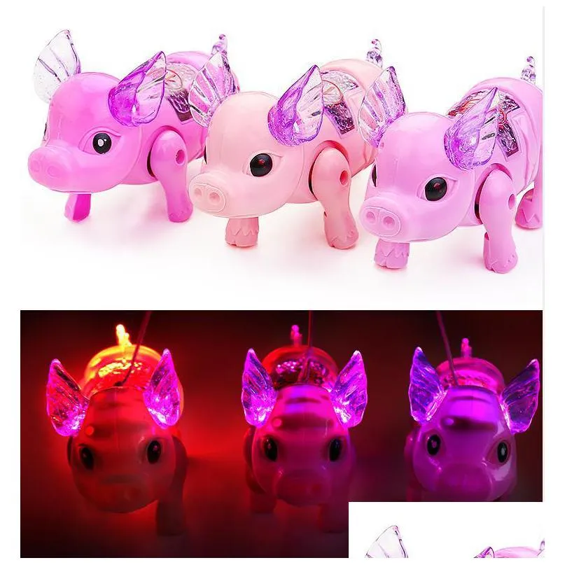 electric walking singing musical light up pig toy with leash kids led flash pet boys girls party favors without battery