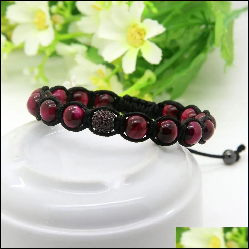 fashion men & women jewelry wholesale 8mm a grade roseo & green tiger eye stone cz macrame bracelets