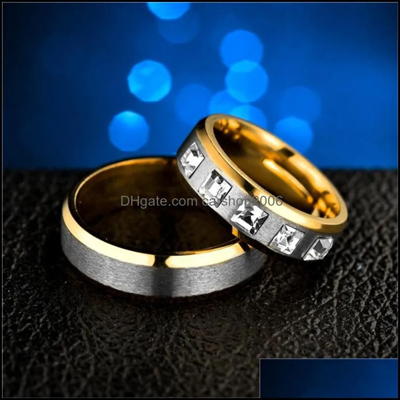 stainless steel diamond ring band engagement wedding rings sets couple men women fashion jewelry