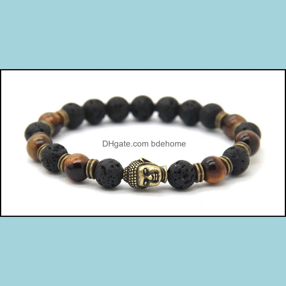  lava stone beads buddha men bracelets gold sliver and bronez buddha black yoga bracelet unisex