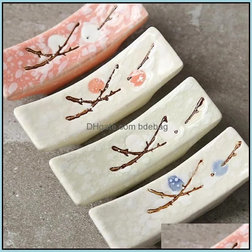 japanese style plum chopstick rest ceramic chopsticks stand storage homehand painted pottery tableware ornaments